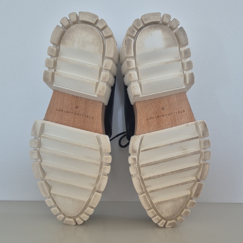 Stella McCartney Black Lace-Up Chunky Platform Boots with Cream Sole - Picture 9 of 15